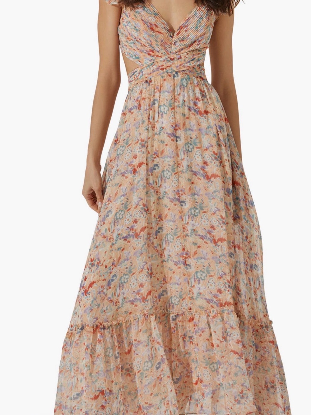 Astr Peach Floral Primrose Cutout Maxi Dress